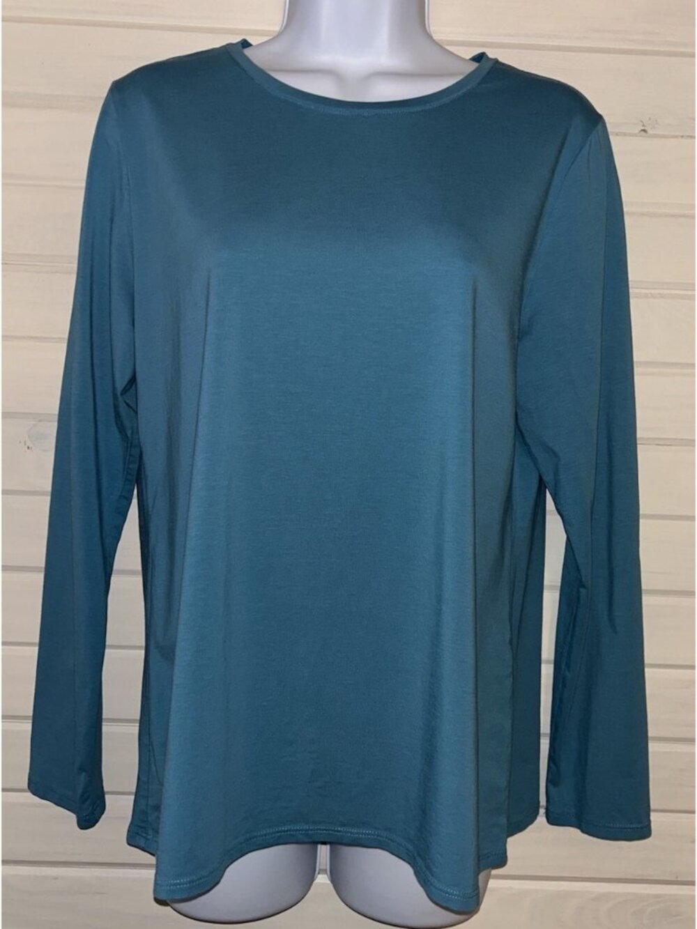 J.JILL Sz PETITES MEDIUM PM Blue Stretch Pima Cotton Crew Neck Tee L/S EUC